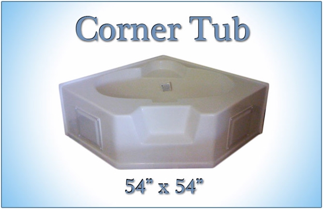 54x54 Fiberglass Replacement Corner Tub, Mobile Home Corner Garden Tubs
